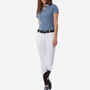 Polo de Manga Corta Azul para Mujer, Color Sólido, Algodón, Informal, Transpirable, Tejido, Largo Regular - Product Image 4