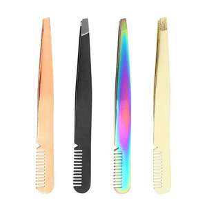Juego de Pinzas Profesionales de Acero Inoxidable con Punta Puntiaguda para Cejas y Pestañas con Peine - Product Image 1