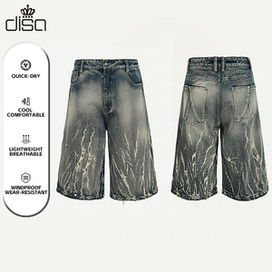 Shorts en jean droits style cow-boy pour homme, motif éclair brodé, longueur genou, décontracté, coupe large, tenue d'été en denim - Product Image 1