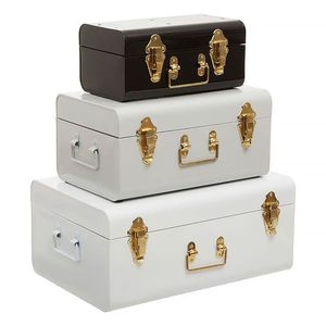 Minimalist White Iron <b>Storage</b> Trunk with Gold Hardware Heavy Duty Decorative Keepsake <b>Box</b> Trousseau Chest Organizer - Product Image 4