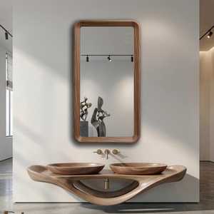 Rustic Solid Wood Wall <b>Mirror</b> <b>Rectangular</b> <b>Large</b> Teak Frame Vanity <b>Mirror</b> Farmhouse Living Room Bedroom Decor Artwork Object HD U - Product Image 1