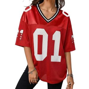 Maillot de football américain pour femme, rose pâle, col en V, bordure noire, en maille, tenue d'équipe de gridiron, haut athlétique léger - Product Image 5