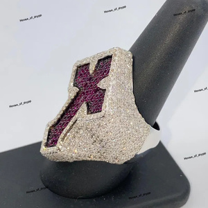 Anillo de Plata 925 con Piedras Baguette Púrpuras, Diamantes de Moissanita Blancos, Anillo de Declaración Audaz, Estilo Hip Hop para Hombre y Mujer, Plata de Ley - Product Image 4