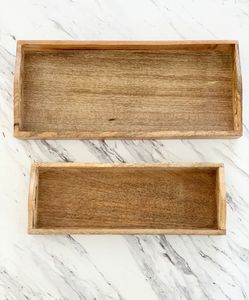 Bandeja rectangular de madera de mango natural, elegante plato para servir comida, té, café, bocadillos, perfecto para la mesa de comedor moderna. - Product Image 6