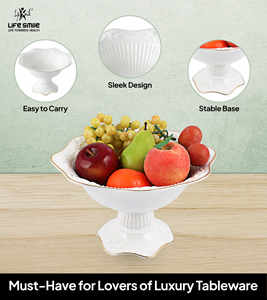 Frutero de Porcelana Blanca con Base, Plato para Servir con Diseño Floral y Borde Dorado, Libre de BPA, Ecológico - Product Image 3