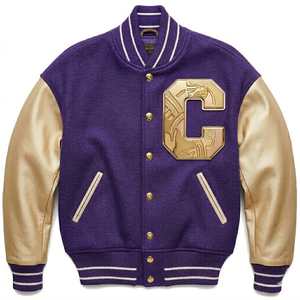 USA Trending Preppy Style Blue Varsity Jacket Men's Wool Blend Letter C Bomber Coat - Product Image 1