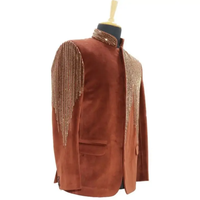 Blazer de mariage pour homme en coton brodé à la main avec sequins, pierres et broderies botaniques pour réception, performance scénique, soirée de luxe
