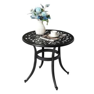 Phoenix Cast Aluminum Round Table Black Outdoor Bar Table and Patio End <b>Side</b> Table - Product Image 4