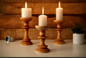 Bougeoirs en bois à base ronde-Bougeoir en bois poli fait à la main ou bougeoir par Unique Craft India - Product Image 3