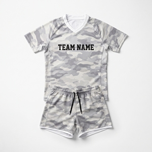 Ensemble de maillots et shorts de rugby personnalisés, séchage rapide, uniforme d'entraînement sportif de rugby, col en V, uniformes de rugby camouflage - Product Image 6