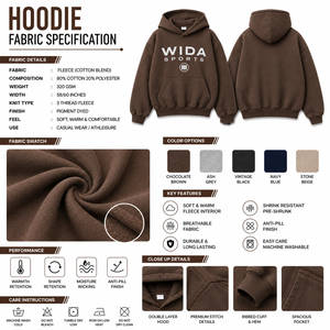 เสื้อฮู้ดดี้สีน้ำตาลแบบยูนิเซ็กซ์ มีกระเป๋าหน้าและดีไซน์ลายปะสีขาว เหมาะสำหรับใส่ในฤดูใบไม้ร่วงและฤดูหนาว - Product Image 6