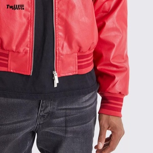 Vestes d'extérieur pour hommes avec logo personnalisé au design de luxe Veste en cuir de haute qualité Broderie personnalisée de couleur rouge - Product Image 4