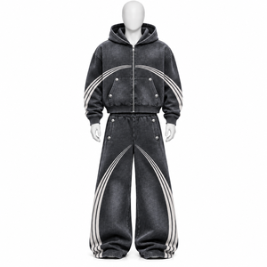Ensemble de survêtement unisexe personnalisé 2 pièces (hoodie et pantalon) en coton épais délavé à l'acide, style streetwear vintage décontracté - Product Image 4