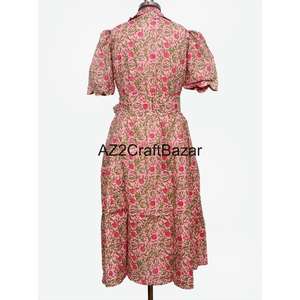 ชุดเดรสผู้หญิง Kangura รุ่นรักษ์โลก ผ้าฝ้าย 100% ลายดอกไม้ ความยาวปานกลาง สไตล์ Kangura คอวี แขนสั้น ตกแต่งกระดุม ระบายอากาศได้ดี ทรงเอไลน์ - Product Image 6