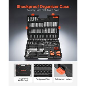 Set di chiavi a bussola da 225 pezzi con attacco da 3/8, 1/4, 1/2 pollici, metrico e SAE, profondo e corto, per meccanici, include cricchetto e bussole - Product Image 5