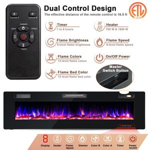 Chimenea Eléctrica Empotrada en la Pared Ultrafina de 68 Pulgadas con Decoración de Leños de Cristal - Product Image 2