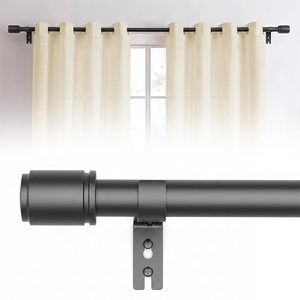Minimalist Black <b>Curtain</b> <b>Pole</b> 1 Inch Diameter With <b>Wall</b> Brackets Easy Installation Cylinder Shape - Product Image 6