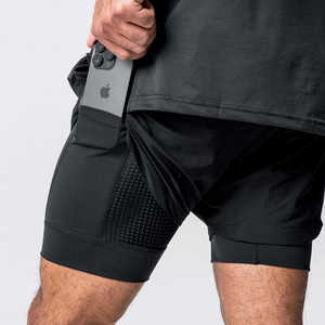 Shorts de sport pour homme à double couche de 7 pouces avec fermeture éclair, respirants, extensibles, séchage rapide, pour la course et l'entraînement, avec doublure épaisse - Product Image 3