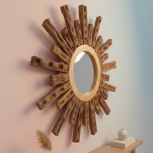 100% Reclaime Driftwood Sunburst Wall <b>Mirror</b> Round Wooden Decorative Coastal Boho <b>Hanging</b> <b>Mirrors</b> For Living Room Hotel Home - Product Image 3