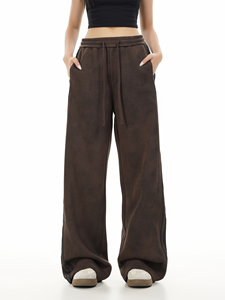 Customized Women's Autumn Solid Color Sports Pants Pocket Drawstring Casual <b>Stacked</b> Pants for Women - Product Image 2