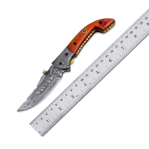 Couteau de poche pliant artisanal en acier Damas, qualité industrielle, personnalisable, support ODM/OEM, couteau utilitaire à manche droit en bois - Product Image 1