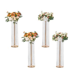 Set di 4 Supporti per Fiori in Cristallo di Lusso Alti 89,99 cm, Vasi a T in Metallo Dorato per Centrotavola e Decorazioni - Product Image 1