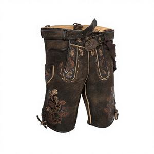 Lederhosen Bávaros Alemanes Personalizados de Alta Calidad para Hombre, Color Marrón Oscuro, Forro Cómodo con Cinturón - Product Image 1