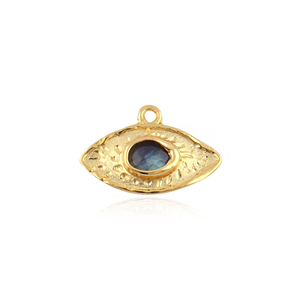 Natural blue labradorite eye shaped charm connector 18k gold plated brass single bail trendy spiritual pendant earrings findings - Product Image 1