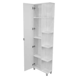 Mobiletto angolare Womppi a porta singola con cinque ripiani aperti, finitura bianca, per bagno - Product Image 5