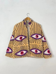 Manteau Bohème en Velours Brodé Motif Œil, Col Mandarin, Manches Longues, Grande Taille, Vêtement d'Extérieur pour Femme, Collection Automne - Product Image 1