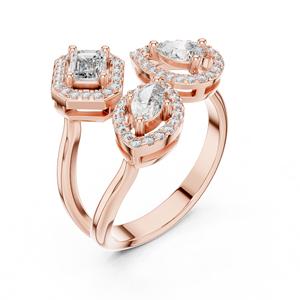 Bague de fiançailles en or 18 carats plaqué rhodium avec trois diamants naturels véritables, taille poire, marquise, émeraude, halo, certifiée IGI - Product Image 3