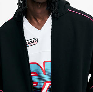 Sudadera con capucha para hombre de alta calidad con logotipo personalizado, cremallera completa, corte ajustado, de felpa, con cordón, informal - Product Image 2