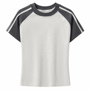 Camiseta de punto extragrande color crema para hombre con ribete en contraste azul marino, manga corta, cuello redondo, estilo casual - Product Image 5