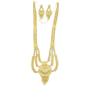 Wholesale 14K 18K 24K Micro Gold Floral Design Rani Haar Necklaces Set Indian Wedding Jewelry Set Fashion Brass Gold Jewelry Set - Product Image 3