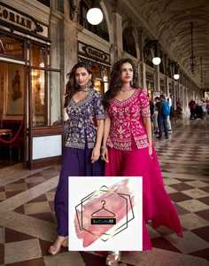 Conjunto de 3 Piezas de Diseño Indo-Occidental en Organza de Seda, para Fiestas, con Hermoso Bordado, Top y Pantalones Palazzo con Dupatta - Product Image 3