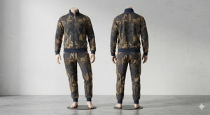 <b>Men</b> Geometric Print Tracksuit Set Full Zip <b>Jacket</b> Jogger Pants Casual Autumn Wear Regular Fit Polyester Cotton Material - Product Image 1