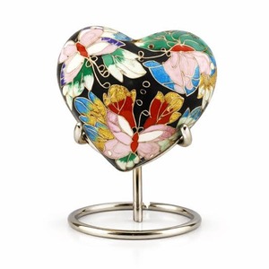 <b>Top</b> Best Selling Keepsake Heart Enamel Urn with <b>Butterfly</b> Design Black Base Decorative Stand Included Keepsake Heart Urn - Product Image 1