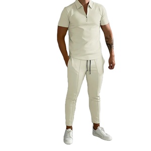 Printemps été nouveaux hommes respirant 100% coton POLO chemise à manches courtes pantalon costume couleur unie Simple mode léger quotidien - Product Image 4