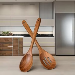 Stylish Wooden Salad Serving Set Flatware for <b>Buffet</b> Party and Contemporary Dining Room Use - Product Image 6