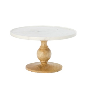 Superventas decorativo mármol blanco superior base de madera soporte para pasteles soporte para cupcakes moderno personalizado mármol y madera soporte para pasteles - Product Image 1