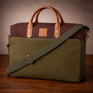 Porte-documents classique en toile pour ordinateur portable, couleur olive, sac de bureau professionnel durable avec poignées en cuir, bandoulière, grande capacité - Product Image 5