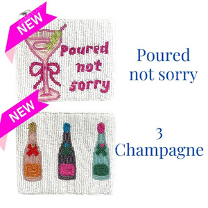 Handcrafted Beaded Cocktail Slogan <b>Zip</b> <b>Pouch</b> Bag Women Designer Champagne Bottle Embroidery Clutch Gift Supplier - Product Image 5
