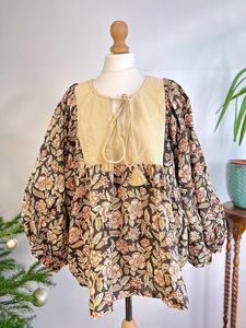 Blusa Bohemia floral terrosa de algodón puro Top Indian Bagru Block Print Summer Elegant Comfy Daywear - Product Image 5