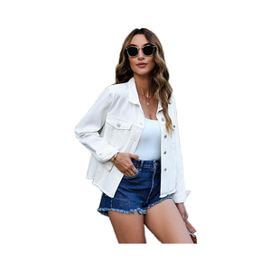 Chaqueta Utilitaria Blanca de Algodón para Mujer, Manga Larga, Cuello Camisero, Cierre de Botón, Estilo Veraniego - Product Image 1