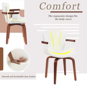Juego de 2 Sillas de Comedor Giratorias de Madera Curvada Estilo Moderno de Mediados de Siglo, Sillas de Acento con Cuero PU Prensado en Caliente Blanco - Product Image 2
