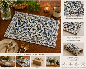 Juego de Manteles Individuales Clásicos Azules con Estampado a Mano, Manteles Individuales de Algodón Blanco, Decoración de Comedor de Calidad de Exportación, Juego de Obras de Arte Hechas a Mano - Product Image 4