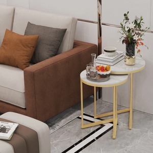 Juego de Mesas Nido de Alta Calidad con Marco de Metal Dorado y Tapa de Mármol, Mesa de Centro Moderna para Sala de Estar a Bajo Precio - Product Image 5