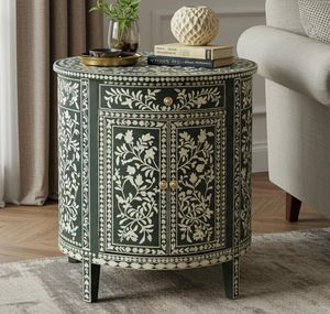 Bone Inlay <b>Side</b> <b>Table</b> With Unique Artisan Detailing And Functional <b>Storage</b> For Modern Furniture Collections - Product Image 1