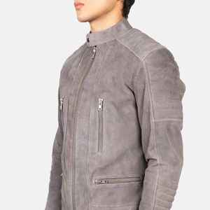 Chaqueta de Motero 100% Gamuza Gris Damian Real para Hombre, Totalmente Personalizable - Product Image 6