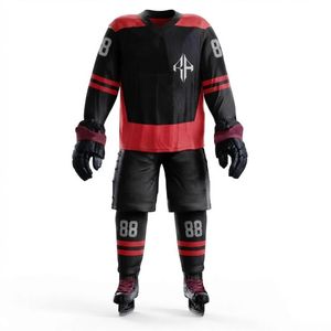 Nouvel ensemble d'uniformes de hockey sur glace de qualité supérieure, impression par transfert thermique, manches longues avec gants, 100 % polyester, qualité premium pour hommes - Product Image 2